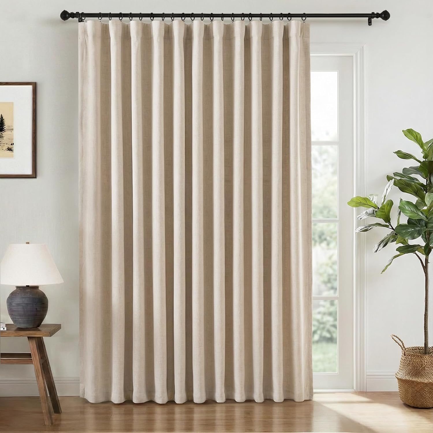 INOVADAY 100% Blackout Curtains for Bedroom, Black Out Curtains 84 Inch Long, Clip Rings Linen Blackout Drapes, Thermal Insulated Room…