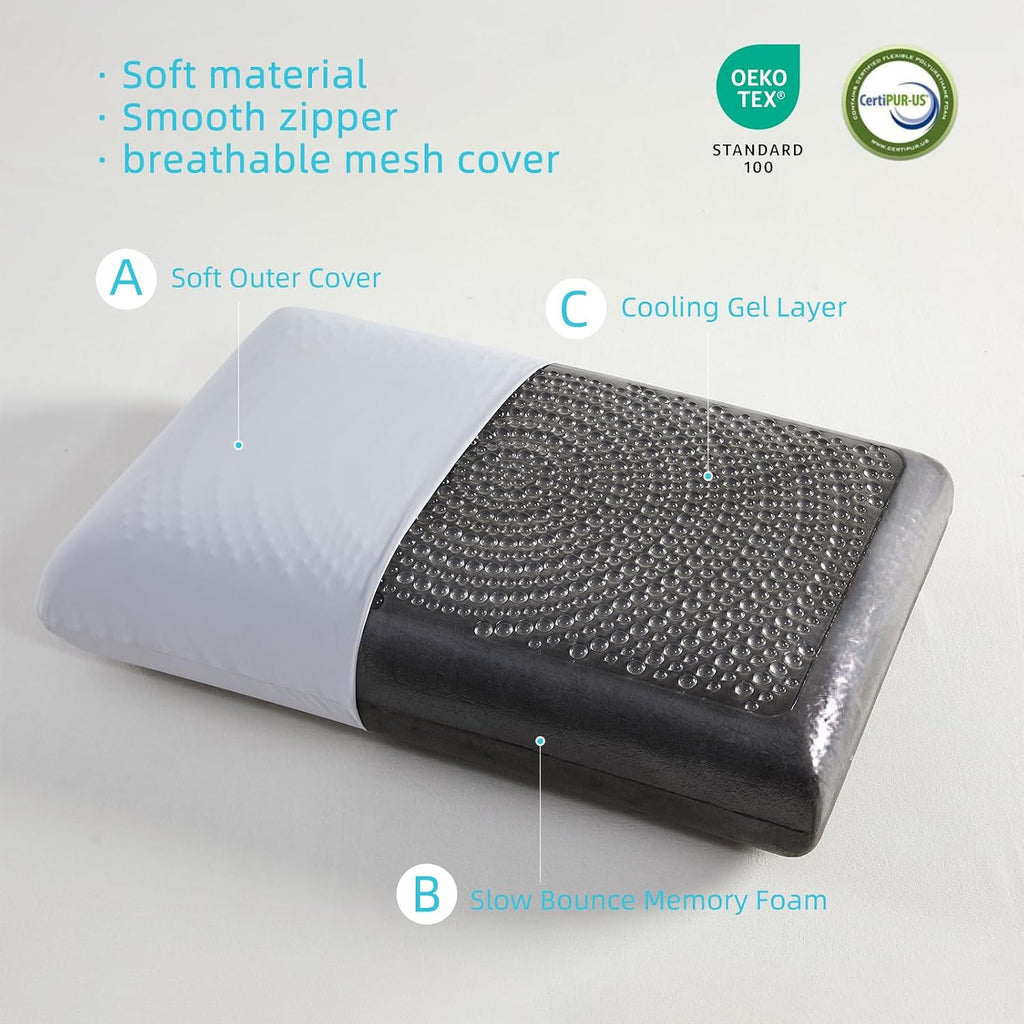 SAPHREAS Cooling Gel Memory Foam Pillow for Sleeping, Standard Size 4In Cool Bed Pillow for Side, Back and Stomach Sleepers, Removable &…