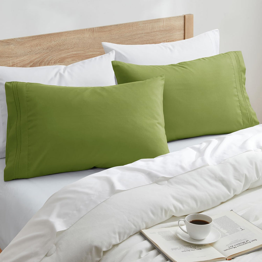 Nestl Calla Green Pillow Cases Queen Size Set of 2, Soft Queen Pillow Case, 1800 Microfiber Queen Pillow Cases 2, Pillowcases Queen, Envelo…
