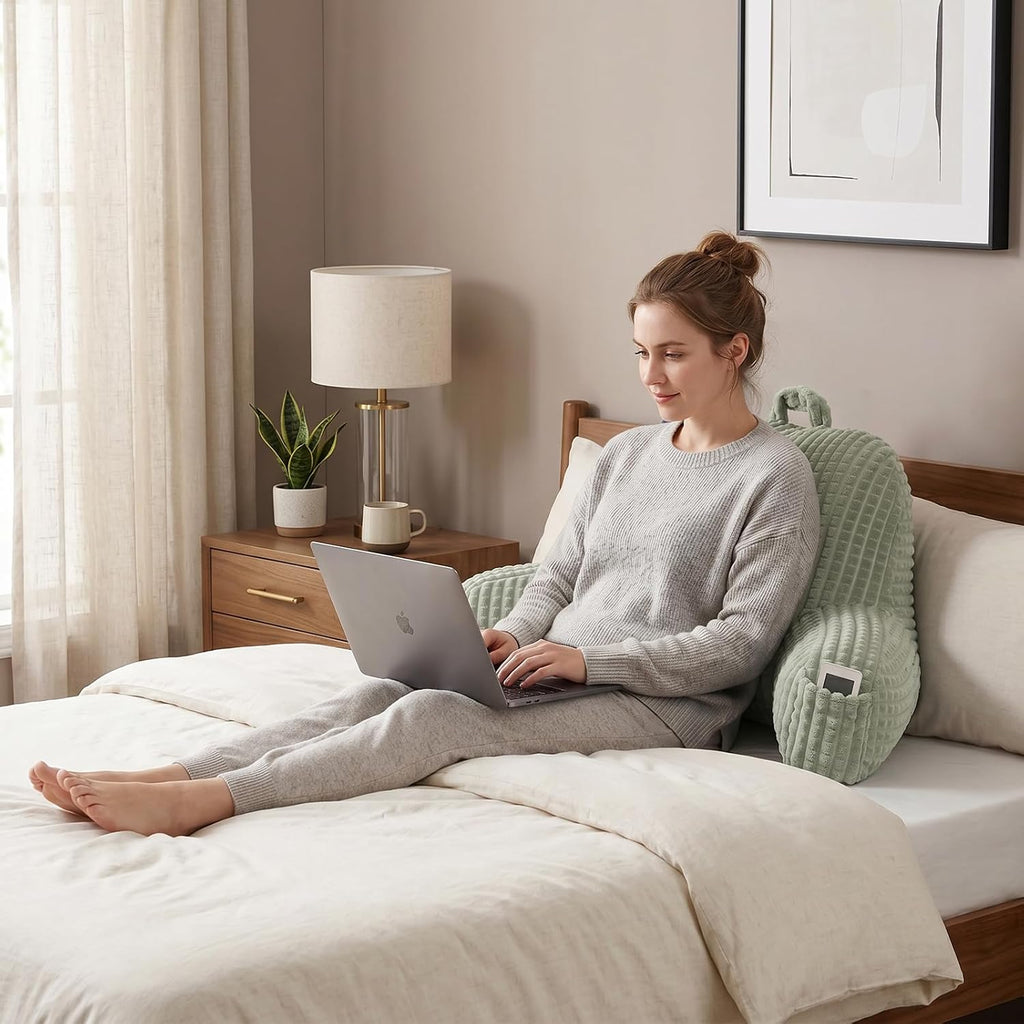 Pajeo Cozy Flannel Reading Pillow for Sitting Up in Bed, Skin-Friendly Sitting Pillow for Pregnancy & Nursing Support, Oeko-TEX Certified Bac…