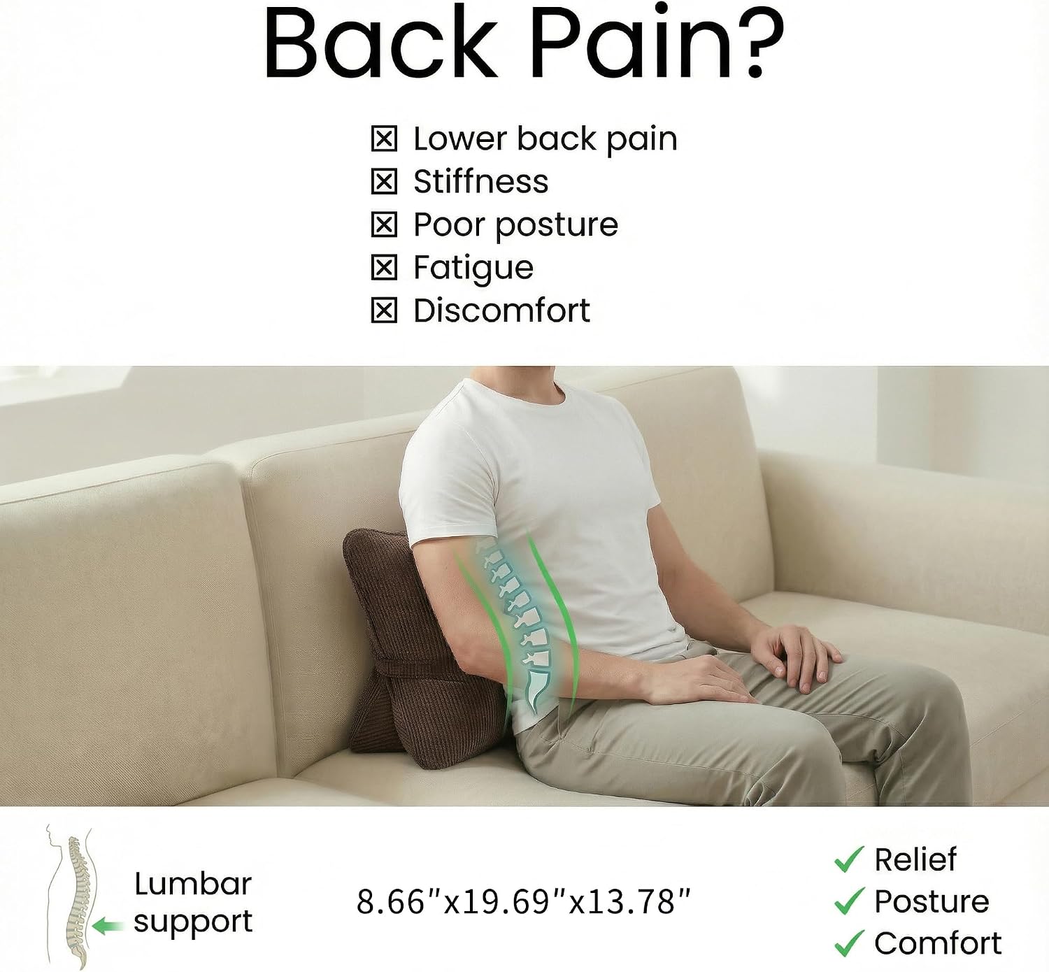 Ailuteie Pat. Pend. Corduroy Lumbar Support Pillow for Recliner, Sitting & Relaxing, Triangle Cushion for Sofa, Couch or Bed, Reading Pillo…