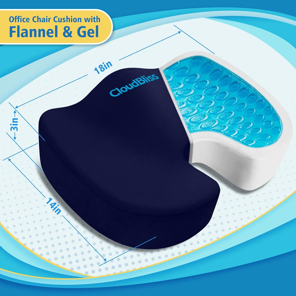 CloudBliss Gel Seat Cushion - Cooling Gel Enhanced, Memory Foam, Ergonomic Seat Cushion for Long Sitting for Office, Game, Car, Airplane…
