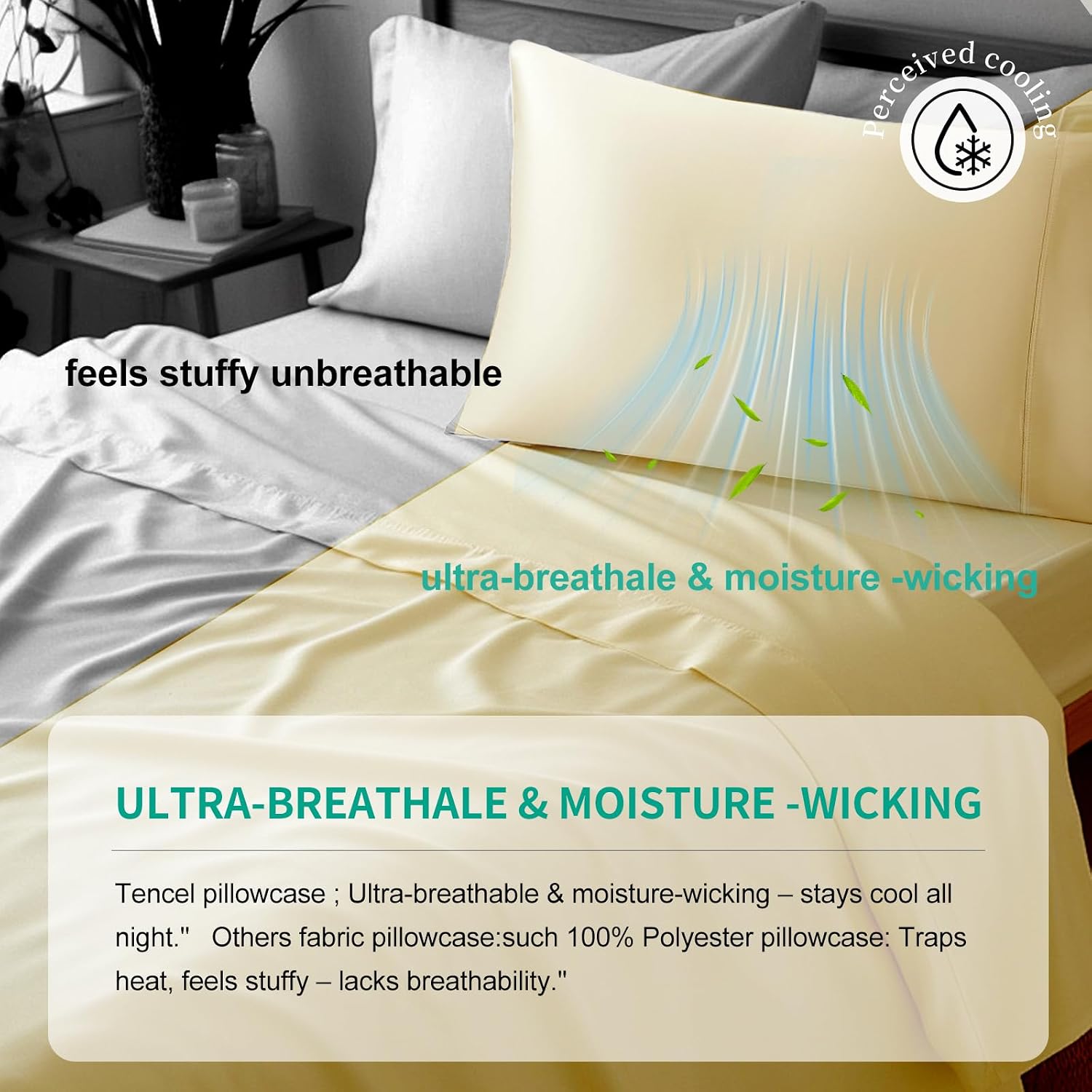 Stnomyhome Eucalyptus Tencel Cooling Pillowcase 2 Pack Queen Champagne | Moisture Wicking for Night Sweats | 3X Faster Drying | Oeko-TEX Ce…