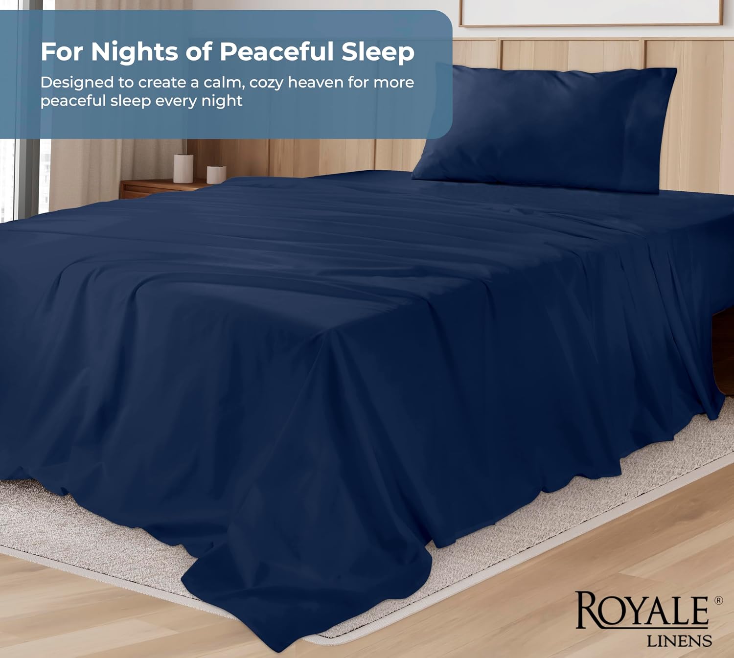 Royalelinens ROYALE LINENS 100% Organic Cotton Twin XL Sheet Set - Percale Weave - 3 Pieces Set - 1 Flat, 1 Deep Pocket Fitted Sheet and 1…