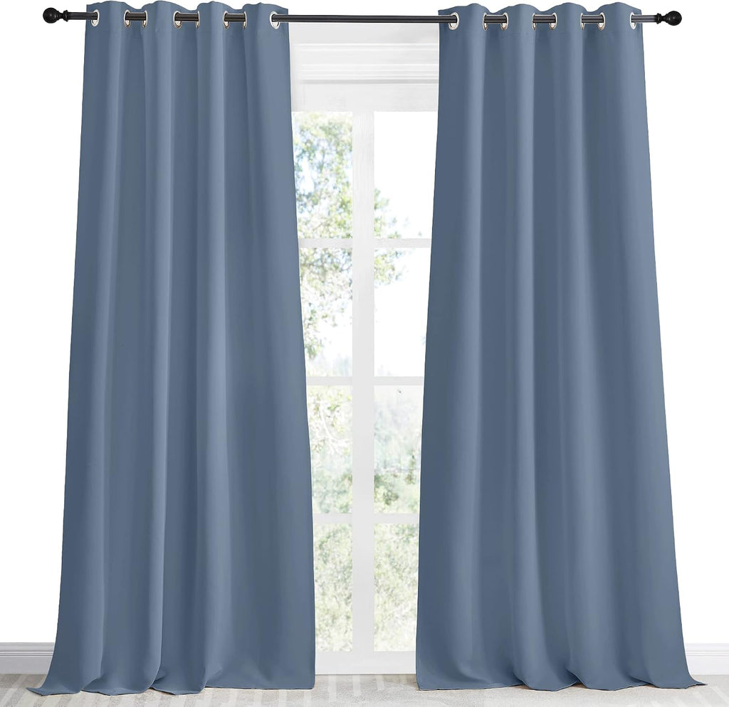NICETOWN Blackout Curtain Panel, Ring Top, W55 x L96, 1 PC, Stone Blue Color, Light Blocking Room Darkening Window Drape for Nursery/Bedroom
