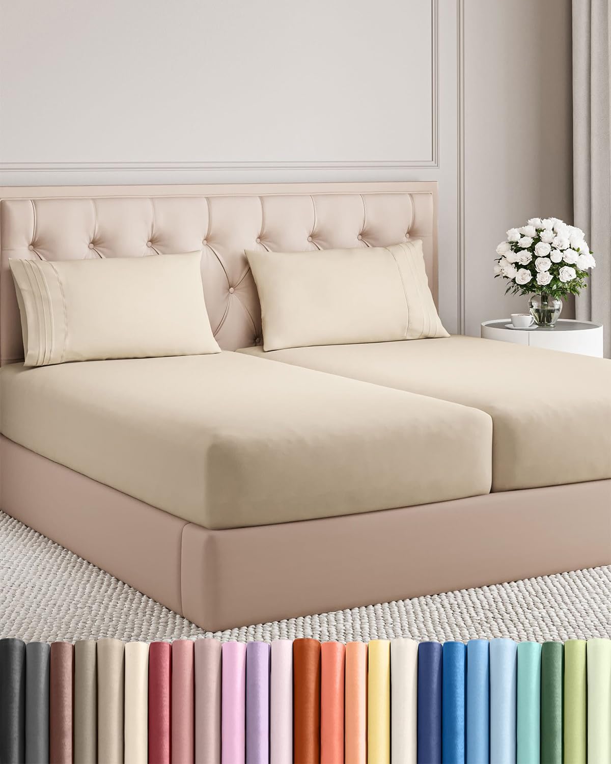 Split King Size 5 Piece Sheet Set - Comfy Breathable & Cooling Sheets - Hotel Luxury Bed Sheets for Women & Men - Deep Pockets, Easy-Fit…