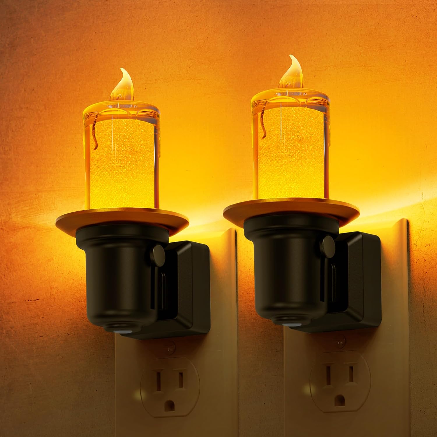 L LOHAS LED Night Light, 2Pack Transparent Candle Night Lights Plug into Wall, Amber Nightlight with Light Sensor, Flameless Fake…