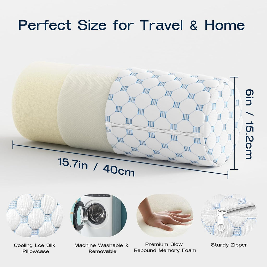 Forcanby Neck Roll Pillow for Neck - Memory Foam Neck Support Pillow for Bed | Round Neck Pillow for Sleeping, 15.7 * 6 * 6 inch (Cool-Blue…