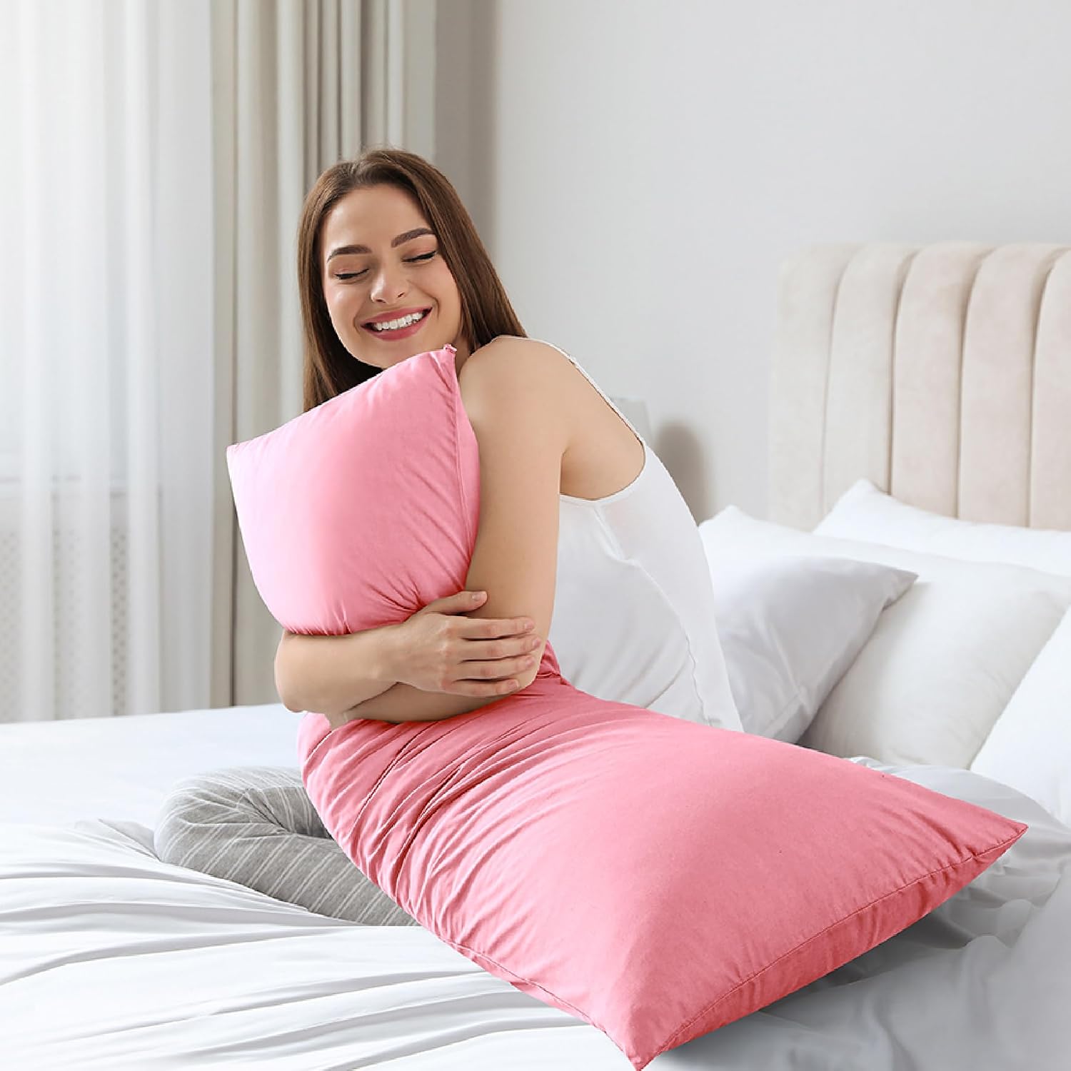 WhatsBedding Memory Foam Body Pillow with Breathable Zippered Cotton Cover, Full Body Pillow for Adults, Long Pillow for Sleeping, Firm Pil…