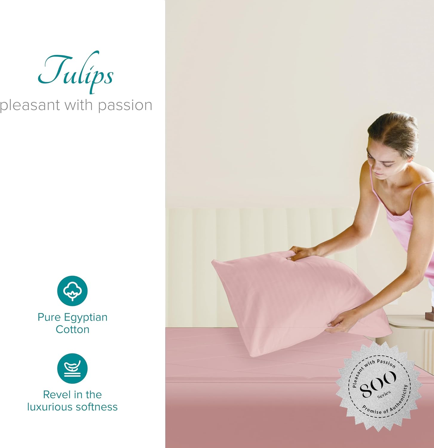 Carressa Linen Luxury Egyptian Cotton King Pillow Cases Set of 2-800 Series Tulips Collection Pillowcases for Sleeping (Blush), Soft…