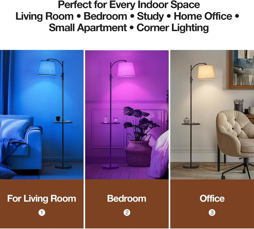 LightingyourhomeandLifewithus AIDENOEY Smart Floor Lamp with Side Table | Stepless Dimming, RGB Multi-Color | Adjustable Swivel Head | Voic…