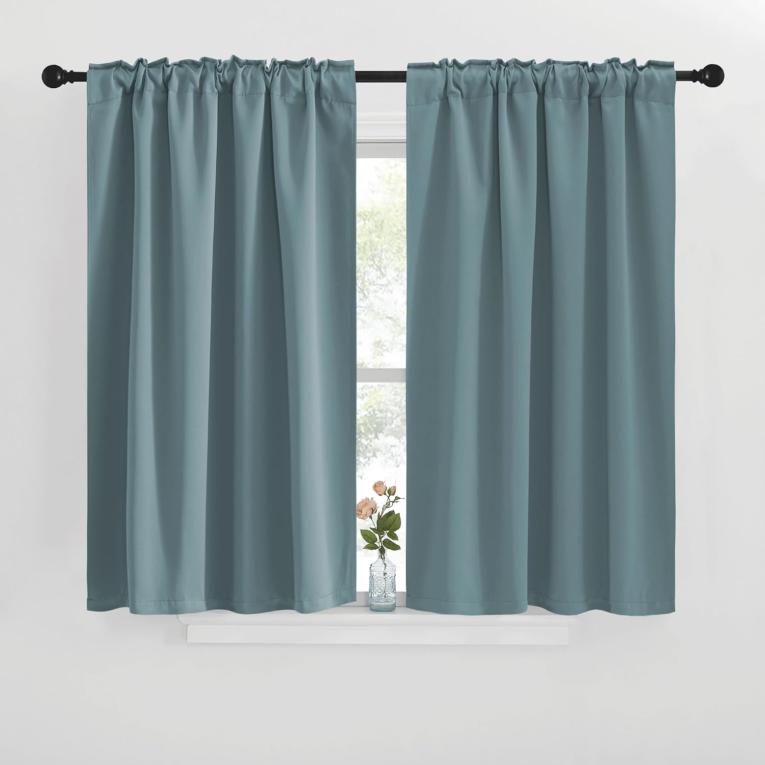 NICETOWN Window Treatment Curtains Room Darkening Drapes - (Greyish Blue Color) 42 Width X 40 Drop Each Panel, 2 Panels Set, Curtains and…