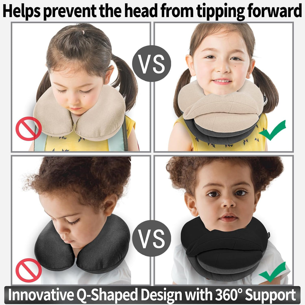 BUYUE Kids Travel Pillows for Airplane, Memory Foam 360° Head Support Sleeping Essentials for Long Flight, Skin-Friendly Soft Neck Pillow…