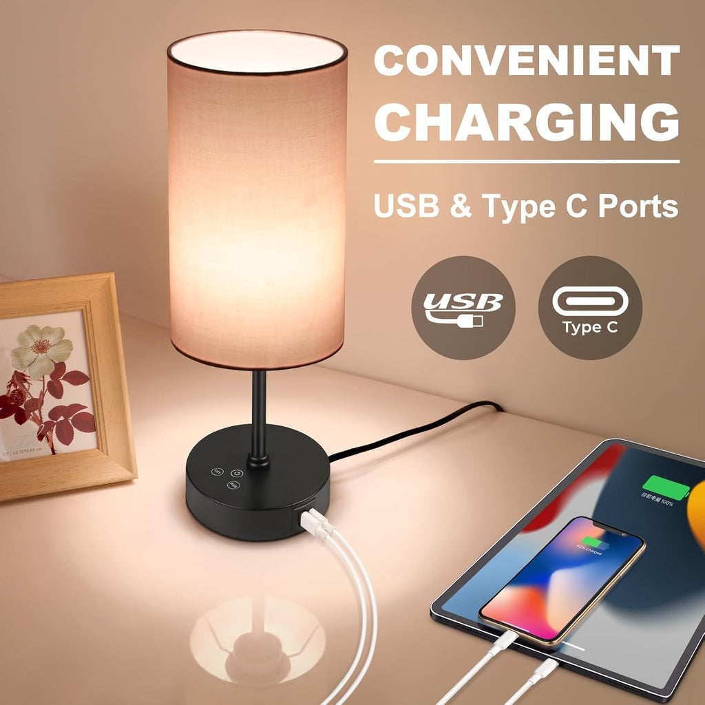Unicozin Table Lamp for Bedroom, 3 Color Temperatures, 7 RGB Colors, Adjustable Brightness, Dual USB Charging Ports, Ambience Nightstand…
