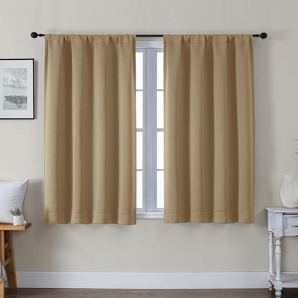 Gwine Blackout Curtains for Bedroom 45 Inch Length, Thermal Insulated Room Darkening Short Curtains, Rod Pocket Drapes for Bathroom…