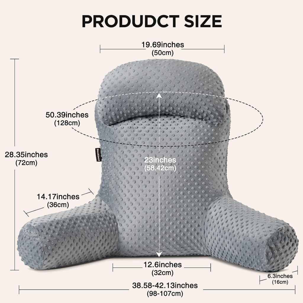 Reading Pillow for Sitting in Bed Couch Adult, Back Pillow for Bed Sitting Up, Back-Rest Support Cushion with Pockets and Arms, Watching…