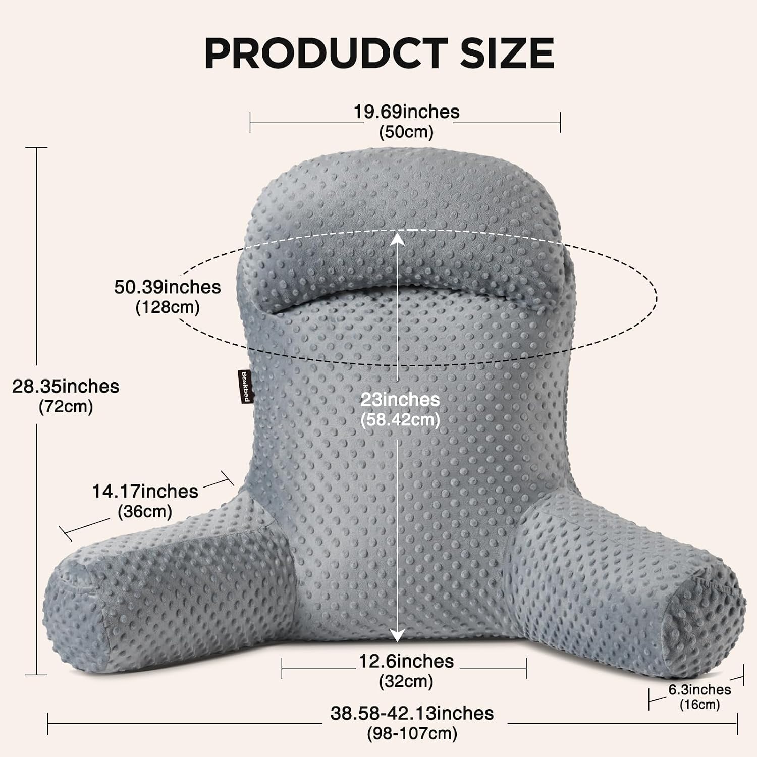 Reading Pillow for Sitting in Bed Couch Adult, Back Pillow for Bed Sitting Up, Back-Rest Support Cushion with Pockets and Arms, Watching…
