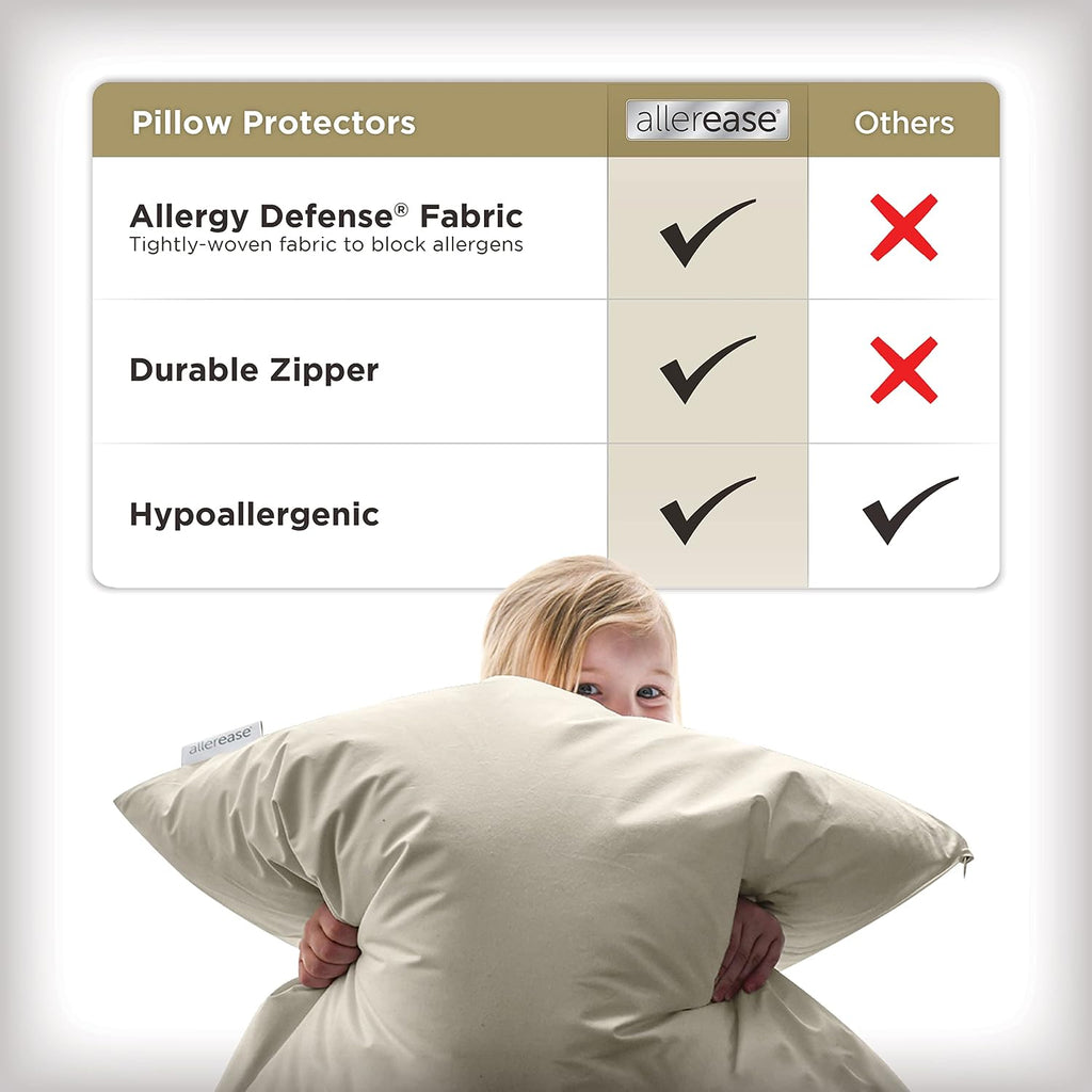 AllerEase Organically Grown Soft Cotton Allergy Defense Zippered Pillow Protector- King - 2 Pack 2 Pack Cotton