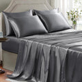 Golal Satin Sheets Queen Size - 6 Pieces Luxury Silky Soft Bed Sheets, Wrinkle-Free Dark Grey Satin Silk Sheet Set with 1 Deep Pocket Fitte…