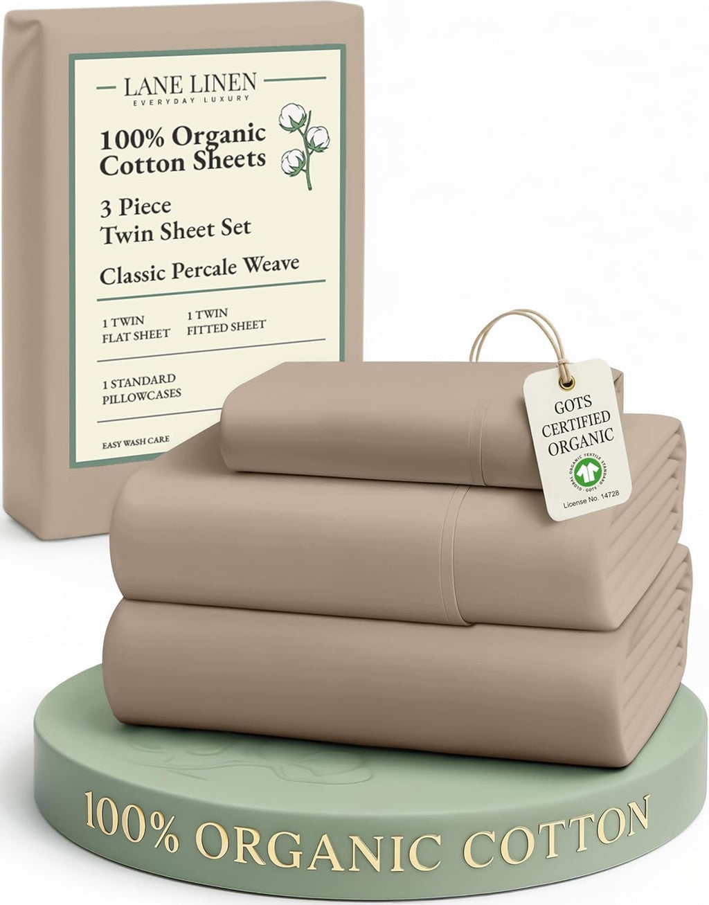LaneLinen LANE LINEN 100% Organic Cotton Sheets Set Pure Long- Staple Percale Weave - Bedding for Bed Fits Mattress Upto 15in Deep Pocket (…