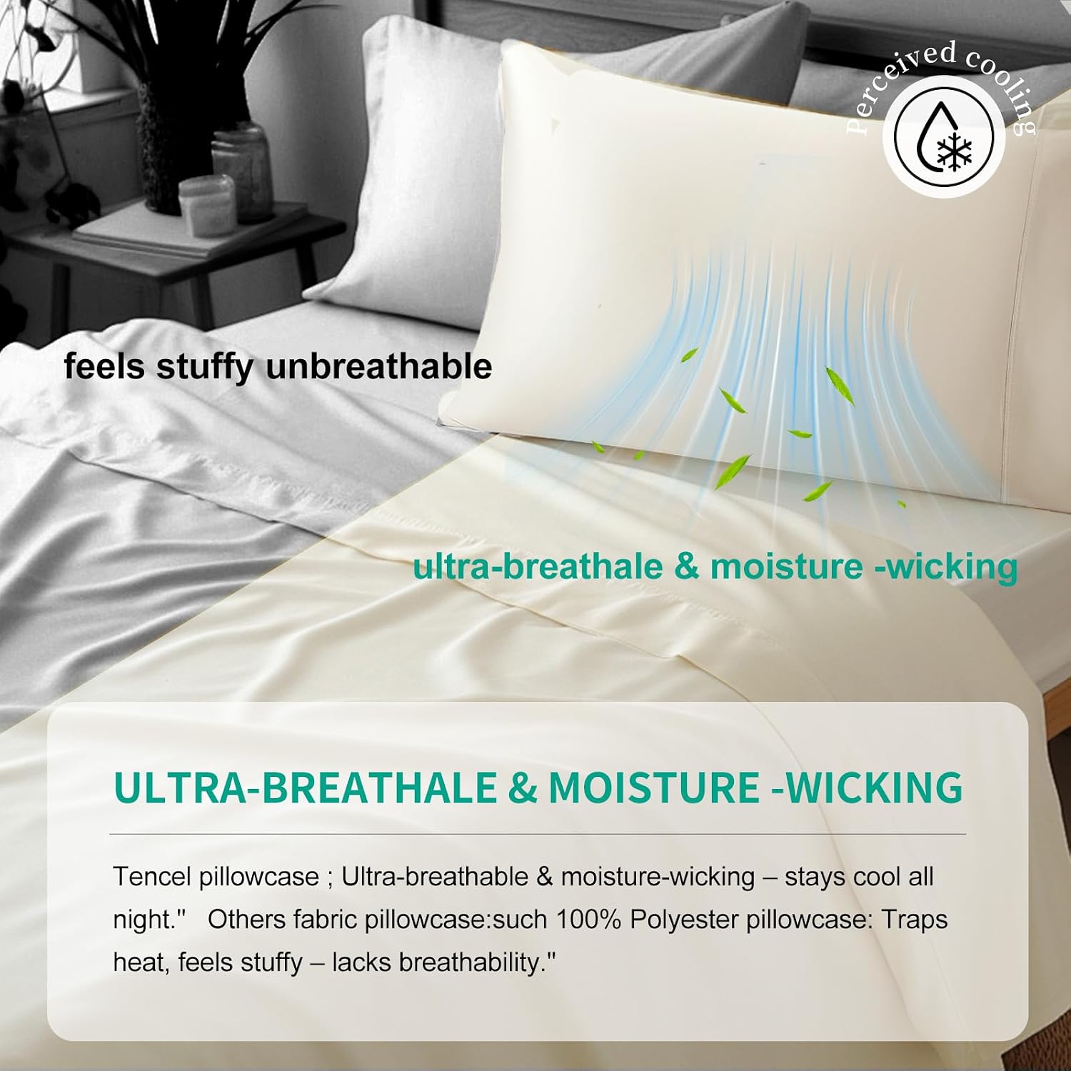 Stnomyhome Eucalyptus Tencel Cooling Pillowcase 2 Pack King Cream | Moisture Wicking for Night Sweats | 3X Faster Drying | Oeko-TEX Certifi…