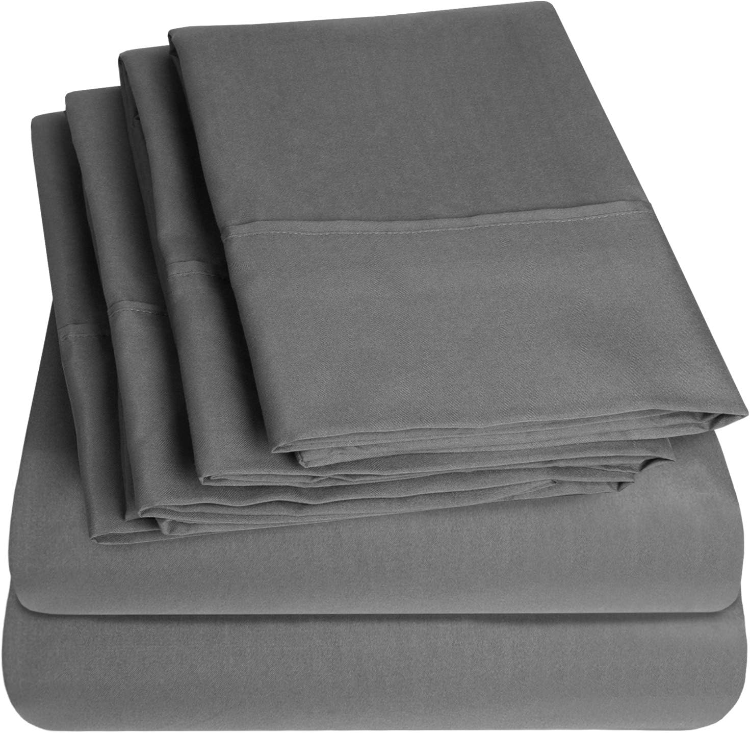 Bed Sheets Queen Size Grey - 6 Piece 1500 Supreme Collection Fine Brushed Microfiber Deep Pocket Queen Sheet Set Bedding - 2 EXTRA PILLOW…