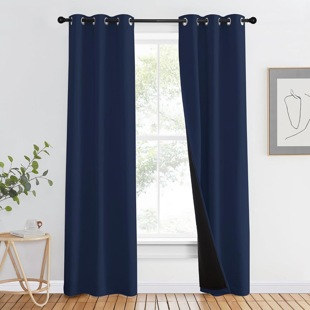 Nicetown 100% Blackout Curtain Set, Thermal Insulated & Energy Efficiency Window Draperies for Guest Room, Full Shading Panels for Shift Wo…