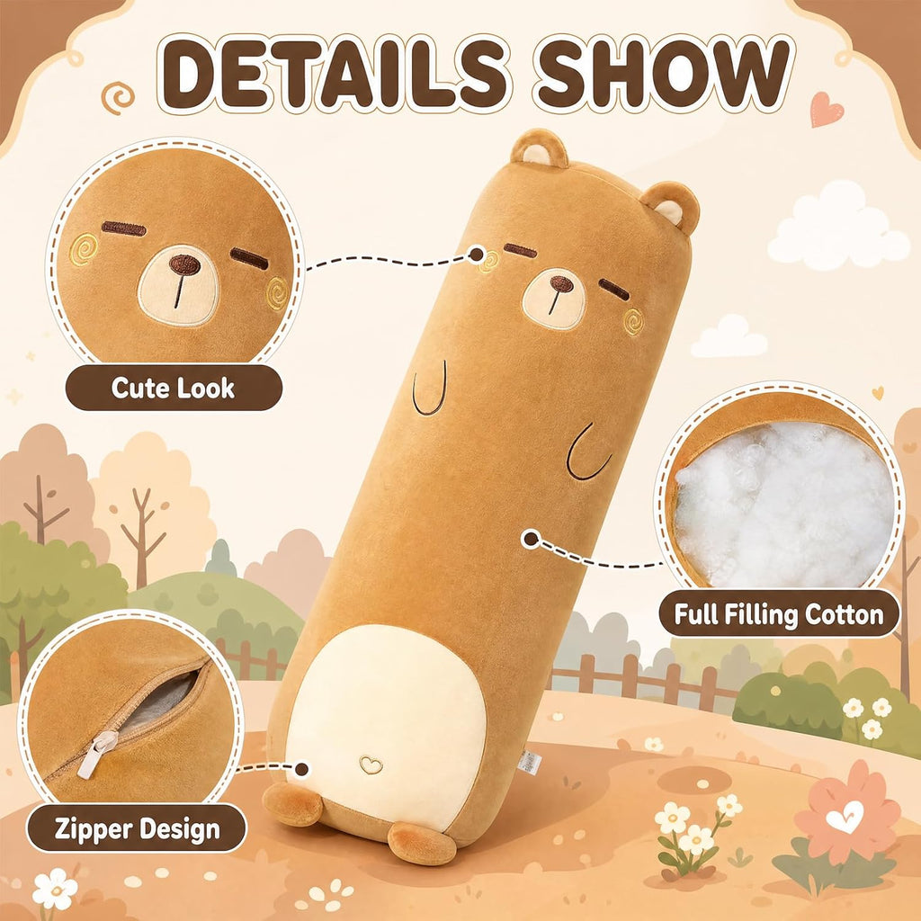 Long Plush Cute Body Pillows 39" Cuddle Stuffed Animal Shaped Bed Body Pillows Soft Cotton Plushies Doll Toy Gifts (Bear, 39 Inch)