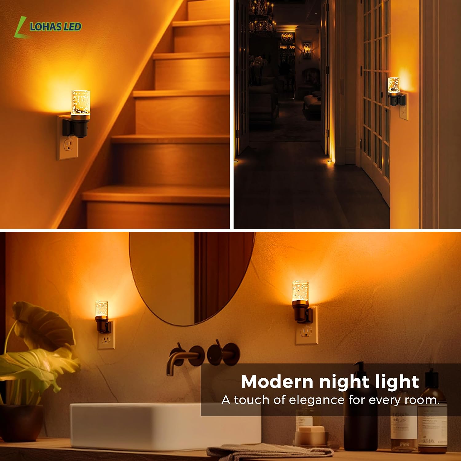 L LOHAS LED Night Light, Dimmable Night Lights Plug into Wall, Automatic Night Lights Plug in with Auto Light Sensor, 1800K Amber Warm…