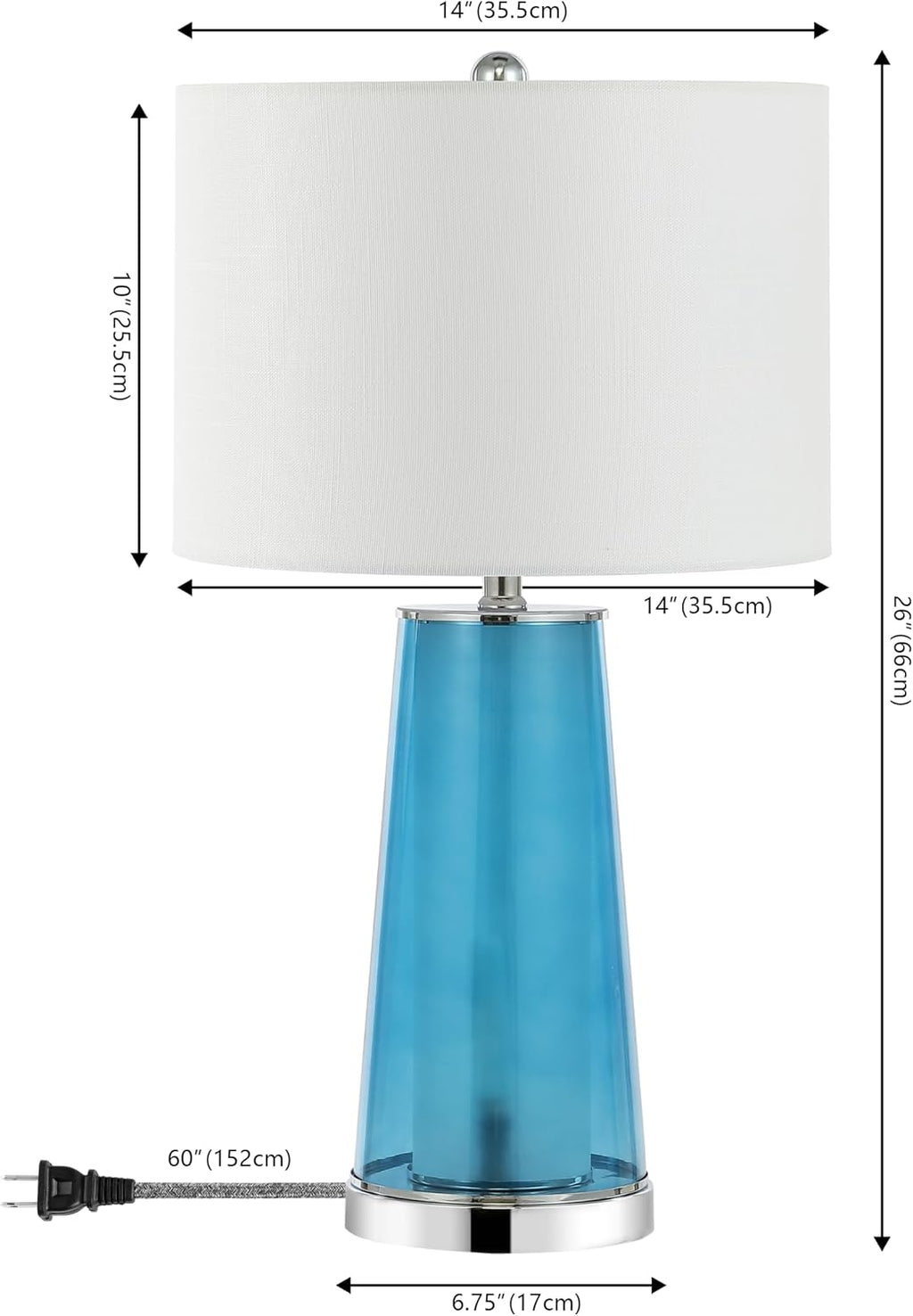 Jonathany JONATHAN Y 26" Chrome/Clear Blue Nightlight Table Lamp Set of 2 for Bedroom, Modern Glass Desk Lamps with White Fabric Shade, Far…