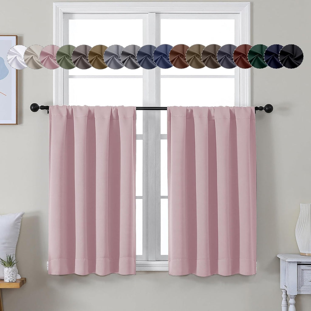 Simplebrand Ava Blush Short 36 Inches Blackout Curtain 2 Panels Set, Half Window Rod Pocket Privacy Curtain Tiers for Kitchen, Curtains Bla…