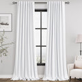 Nanspring White 100% Blackout Linen Curtains 96 Inches Long for Bedroom Back Tab Thermal Insulated Modern Farmhouse Decor Black Out Curtain…