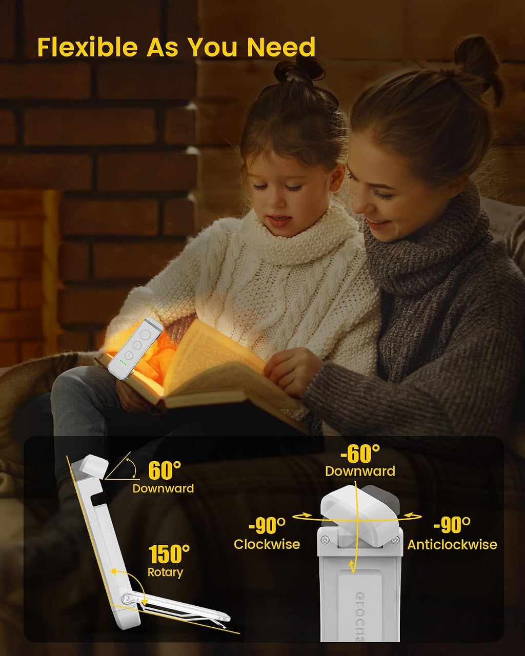 Glocusent USB Rechargeable Book Light for Reading in Bed, Portable Clip-on LED Reading Light, 3 Amber Colors & 5 Brightness Dimmable…