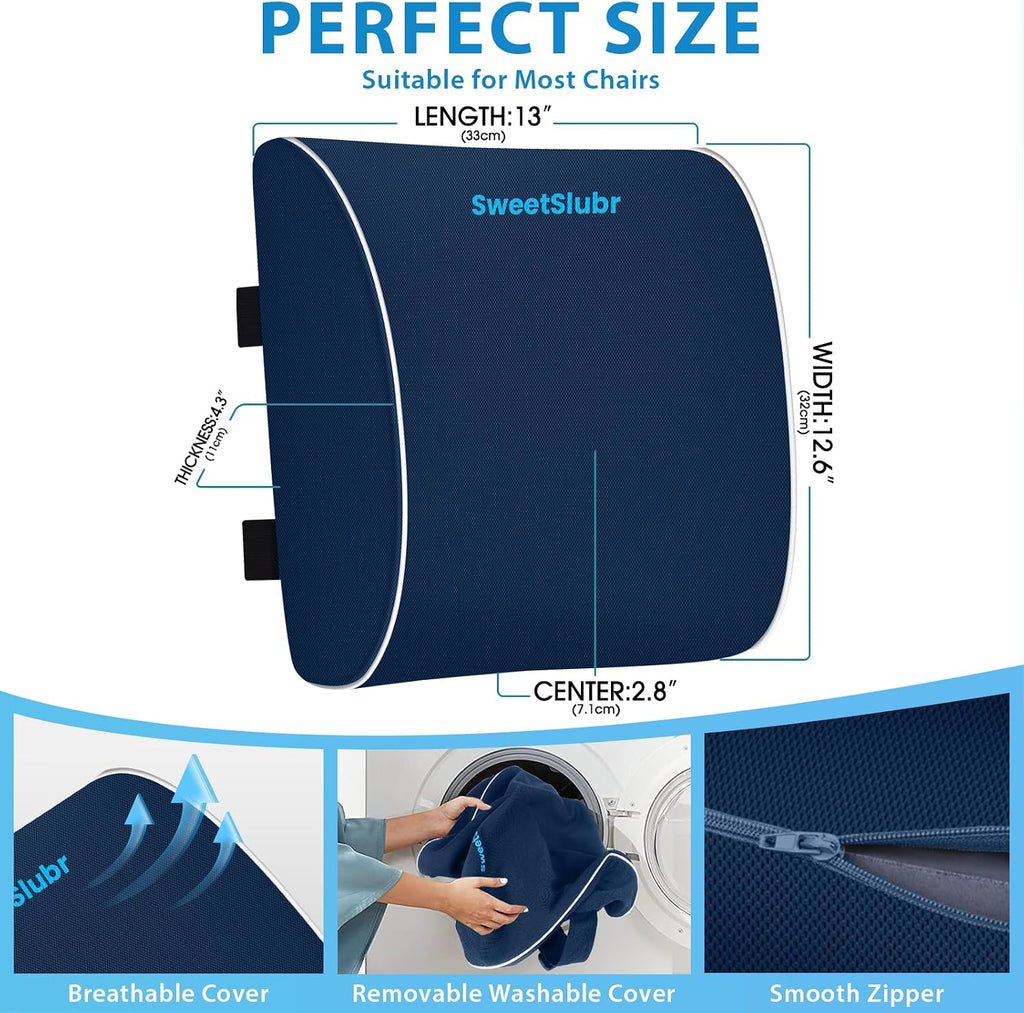SweetSlubr Lumbar Support Pillow for Office Chair, Car Seats and Home Desks, Ergonomic Back Support with Double Adjustable Straps…