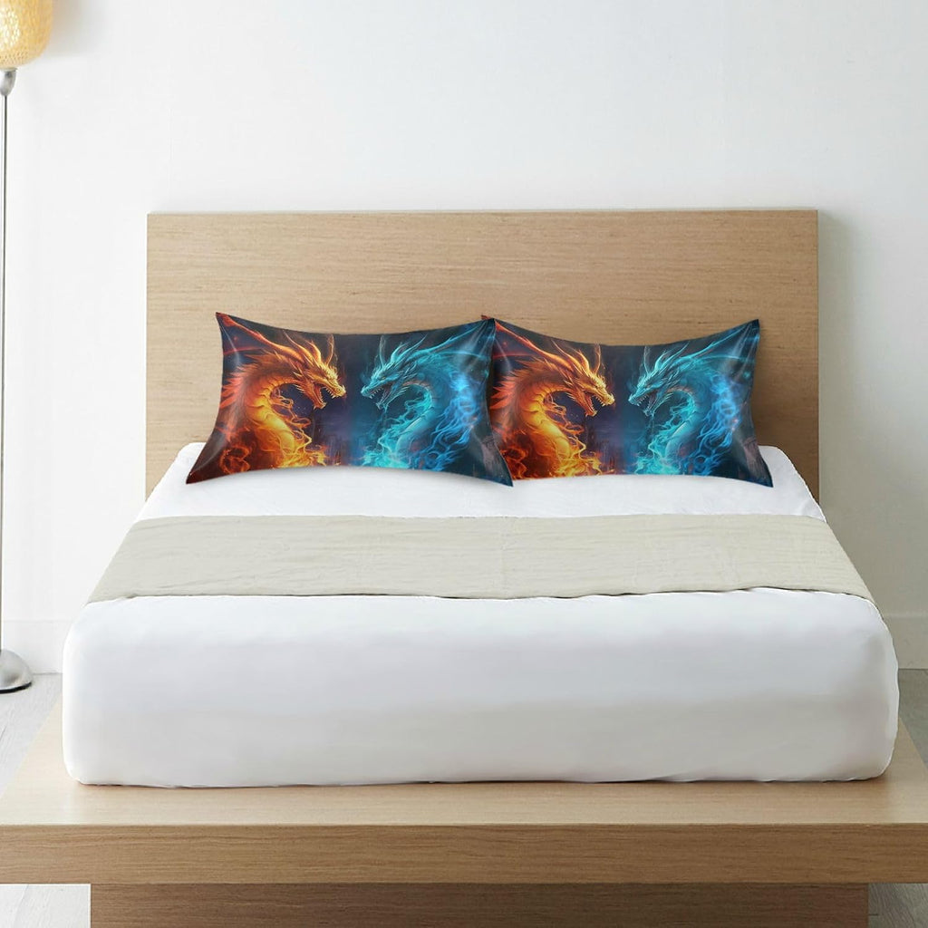 YETTASBIN Water Fire Dragon Satin Pillowcase, Soft Breathable Silk Pillow Case with Envelope Closure for Hair and Skin, King Size 40 x 20…