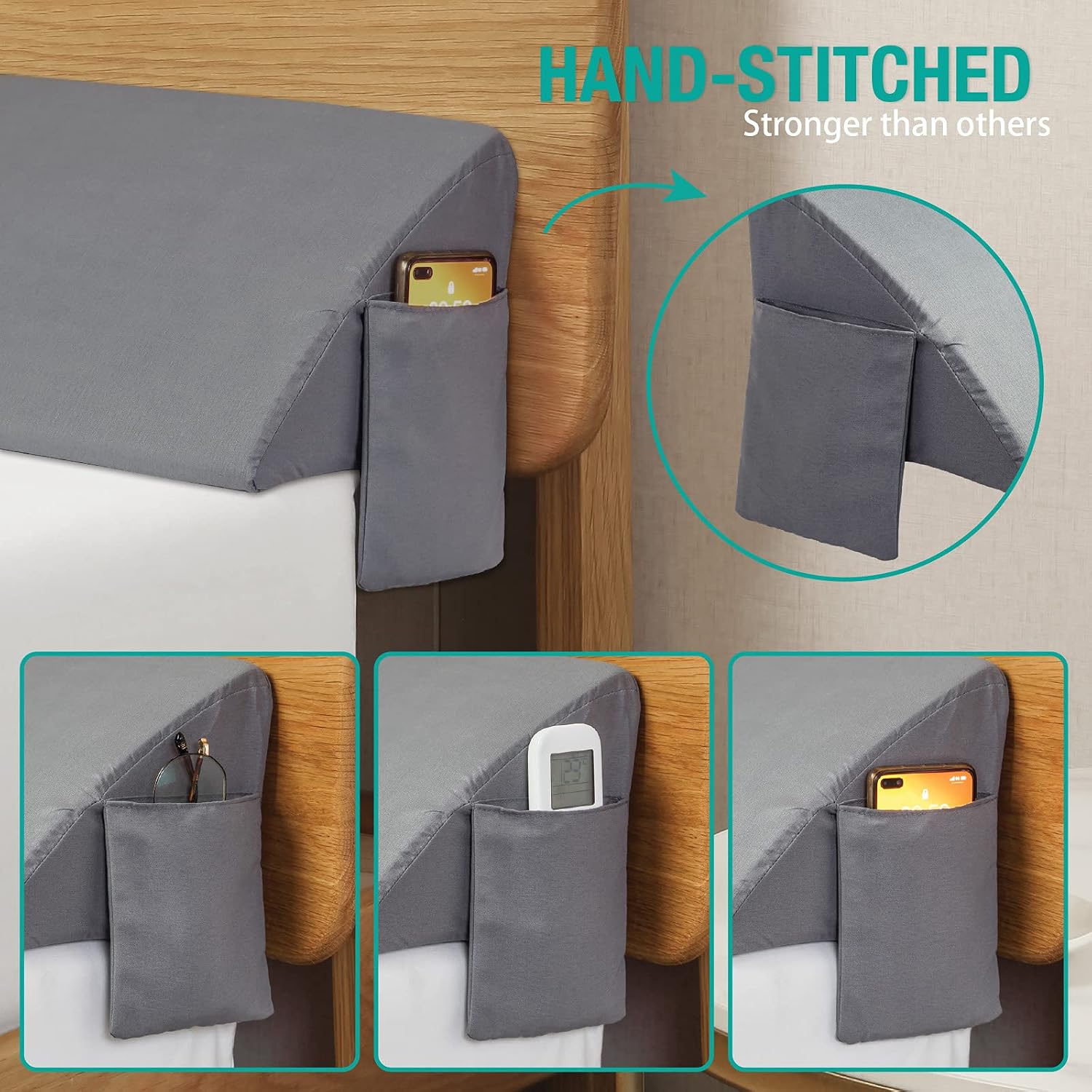 Vekkia Full Wedge Pillow Headboard/Bed Wedge Pillow for Headboard/Bed Gap Filler, Stop Loosing Your Pillows, Phone(Gray 54"x10"x6")