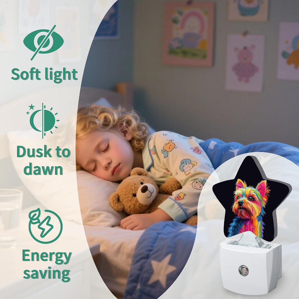 Colorful Dog Plug in Star Night Light, Night Light with Sensor for Kids Nursery Bedroom, Decorative Soft Glow Lamp for Hallway Bathroom…