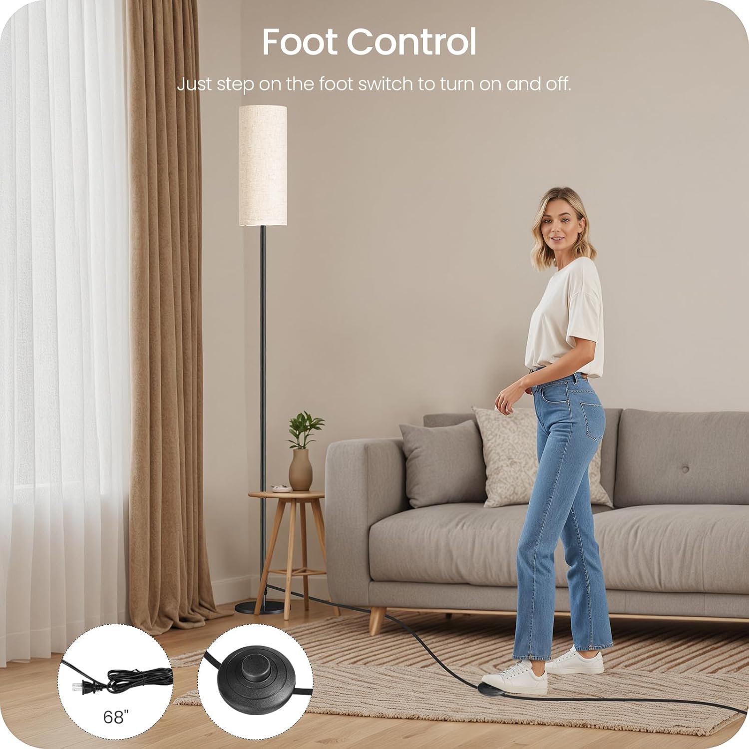 Goebleson 64.4” Dimmable Floor Lamp for Living Room with Remote and Foot Switch, Modern Standing Tall Lamp, Corner Floor Lamp for Bedroom,…