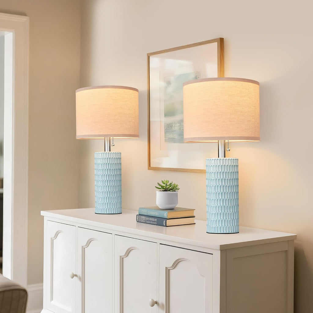 Reaketon 20.5" Modern Ceramic Table Lamps for Bedroom Set of 2, Bedside Lamps for Night Stands with Beige Lampshade, Farmhouse Table Lamp…