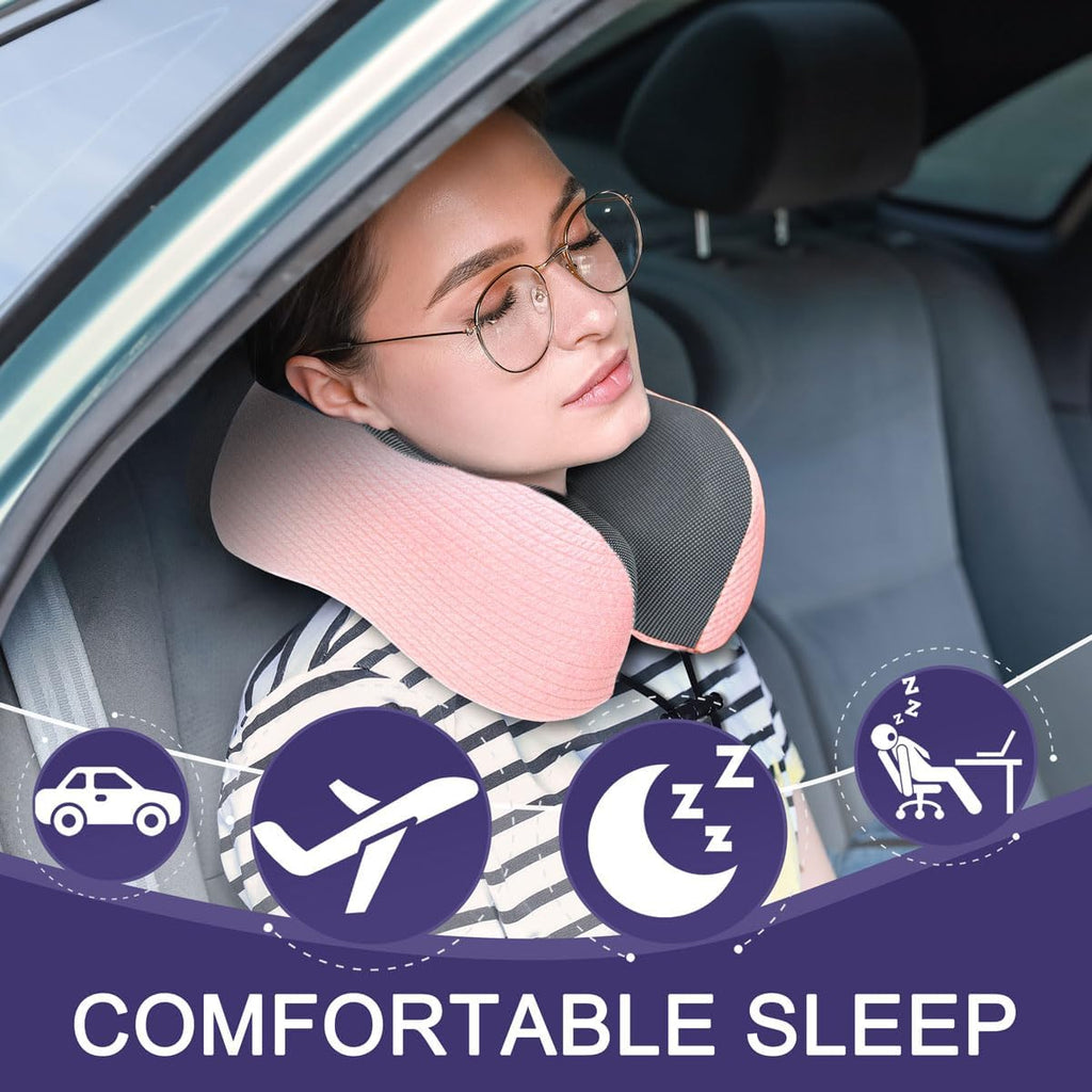 napfun Neck Pillow for Travel with Travel Pouch, Sleep Mask & Earplugs, Memory Foam Airplane Pillow for Headrest Sleep with Eyeshades…