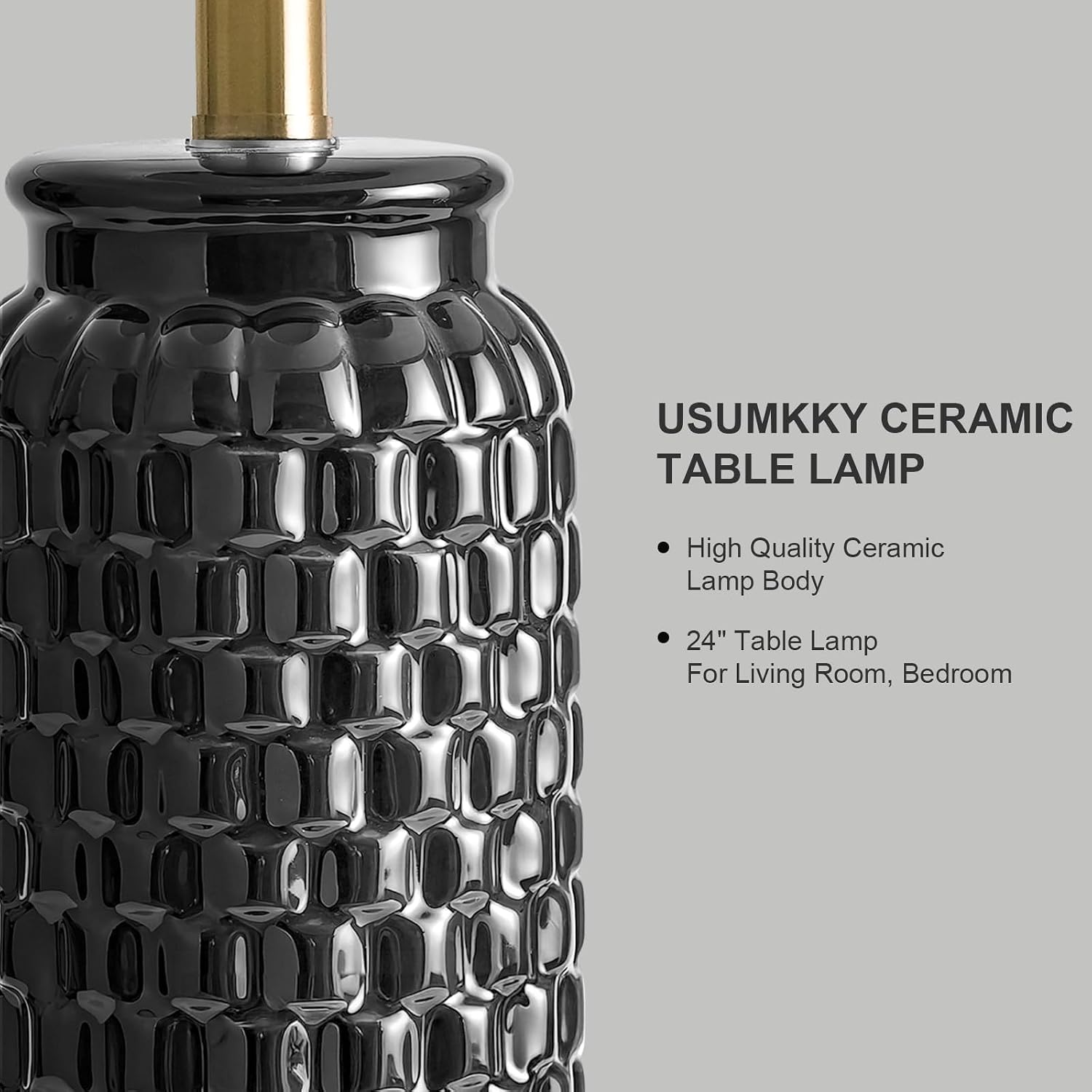 USumkky 24" Modern Ceramic Black Bedside Lamp Set of 2 Table Lamp for Bedroom Decor Farmhouse Table Lamp for Living Room Office Dorm
