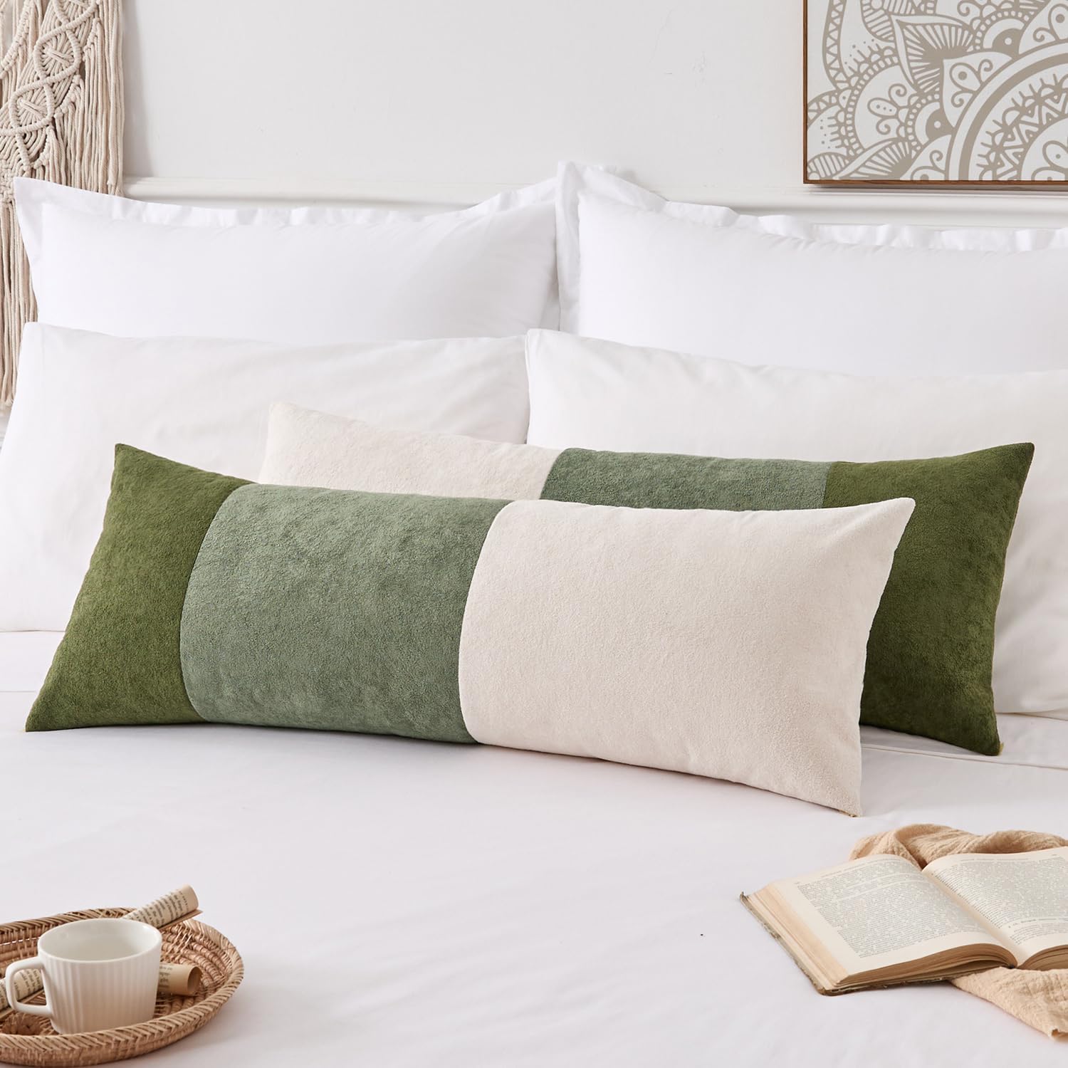 KevinTextile Kevin Textile Spring 14x36 Inch Long Lumbar Cover 1 Pack Three-Colour Patchwork Soft Textured Waterproof Rectangle Cushion Ele…