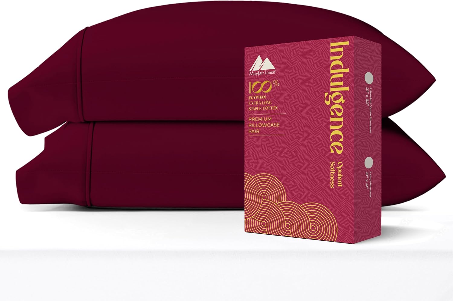 Mayfair Linen 100% Egyptian Cotton King Size Pillow Cases Set of 2 - Luxury 1200 Series Pillow Cases King Size (Burgundy), Soft &…