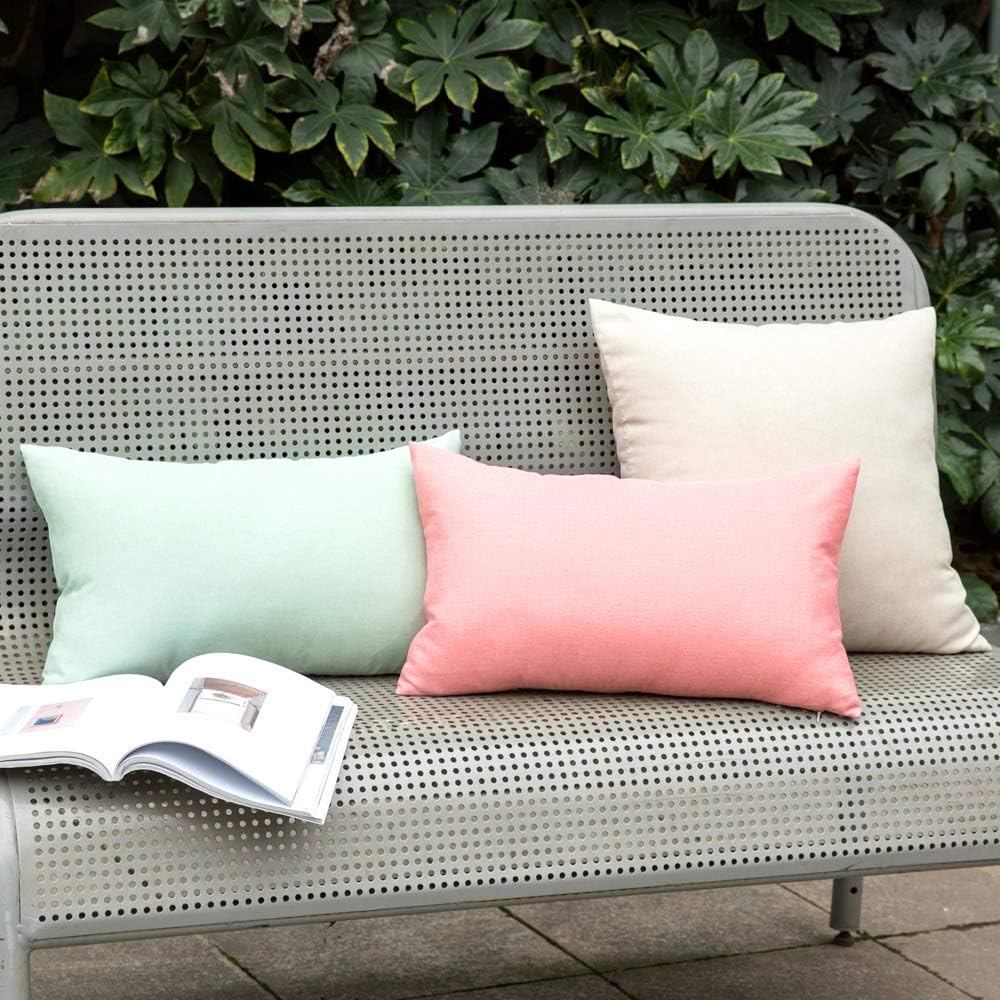 Miulee Pack of 2 Decorative Outdoor Solid Waterproof Throw Pillow Covers Faux Linen Garden Farmhouse Cushion Cases for Patio Tent Balcony C…
