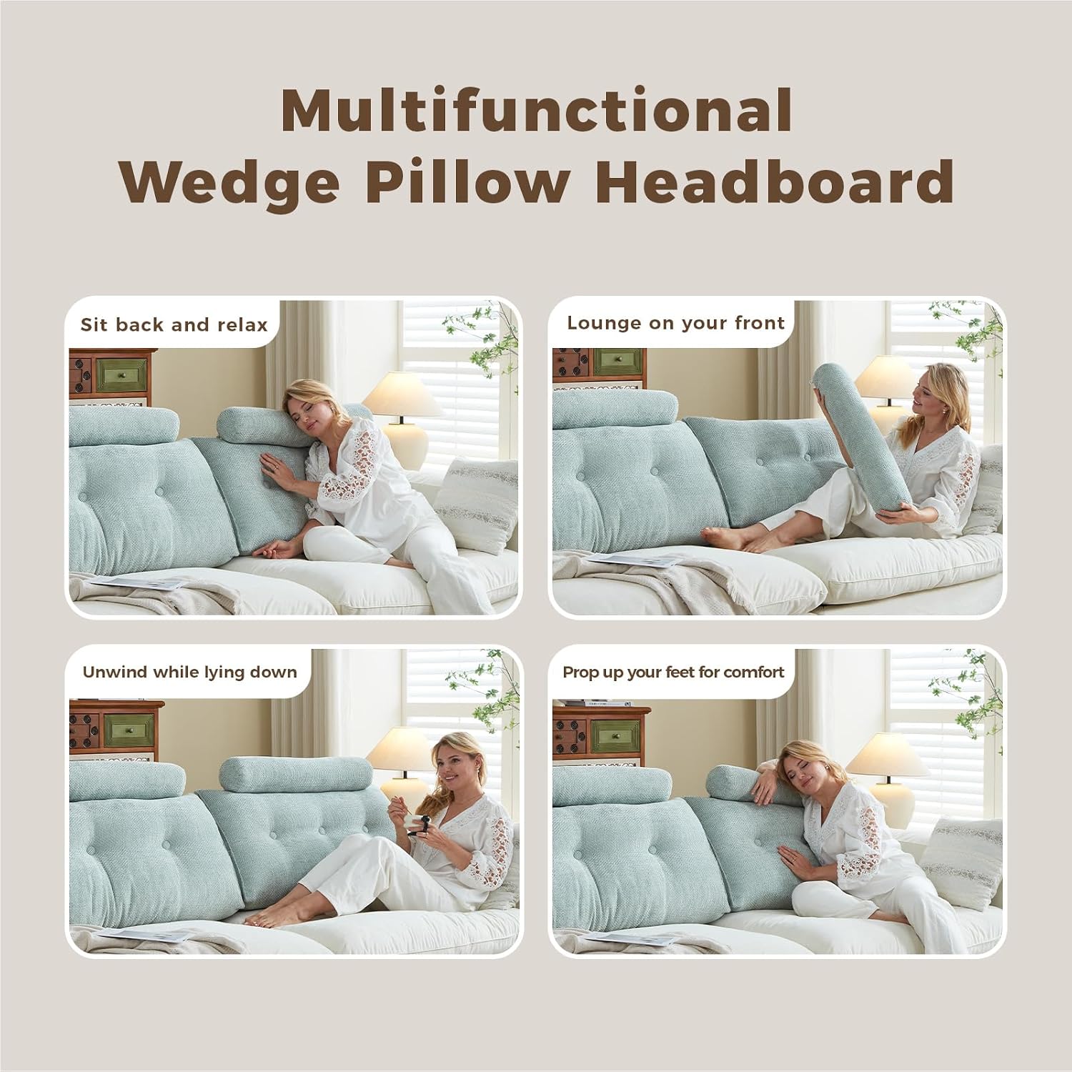 Headboard Pillow for Queen – Chenille Large Triangular Wedge Pillow for Headboard Gap, Daybed and Couch Backrest, Reading and Sitting Up…