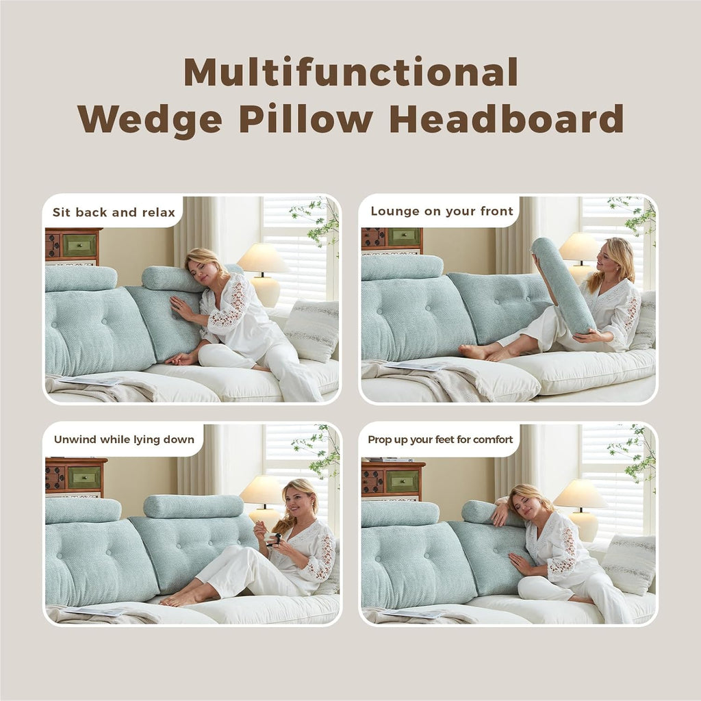 Headboard Pillow for Twin XL – Chenille Large Triangular Wedge Pillow for Headboard Gap, Daybed and Couch Backrest, Reading and Sitting…