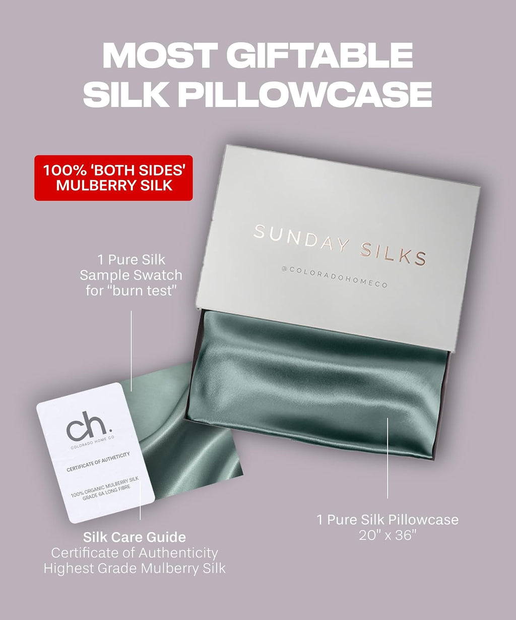 ColoradoHomeCo SUNDAYSILKSTM Silk Pillow Cases | 100% Mulberry Silk Pillowcase with Zipper, All Sides Real 22 Momme Grade 6A Silk, Standard…