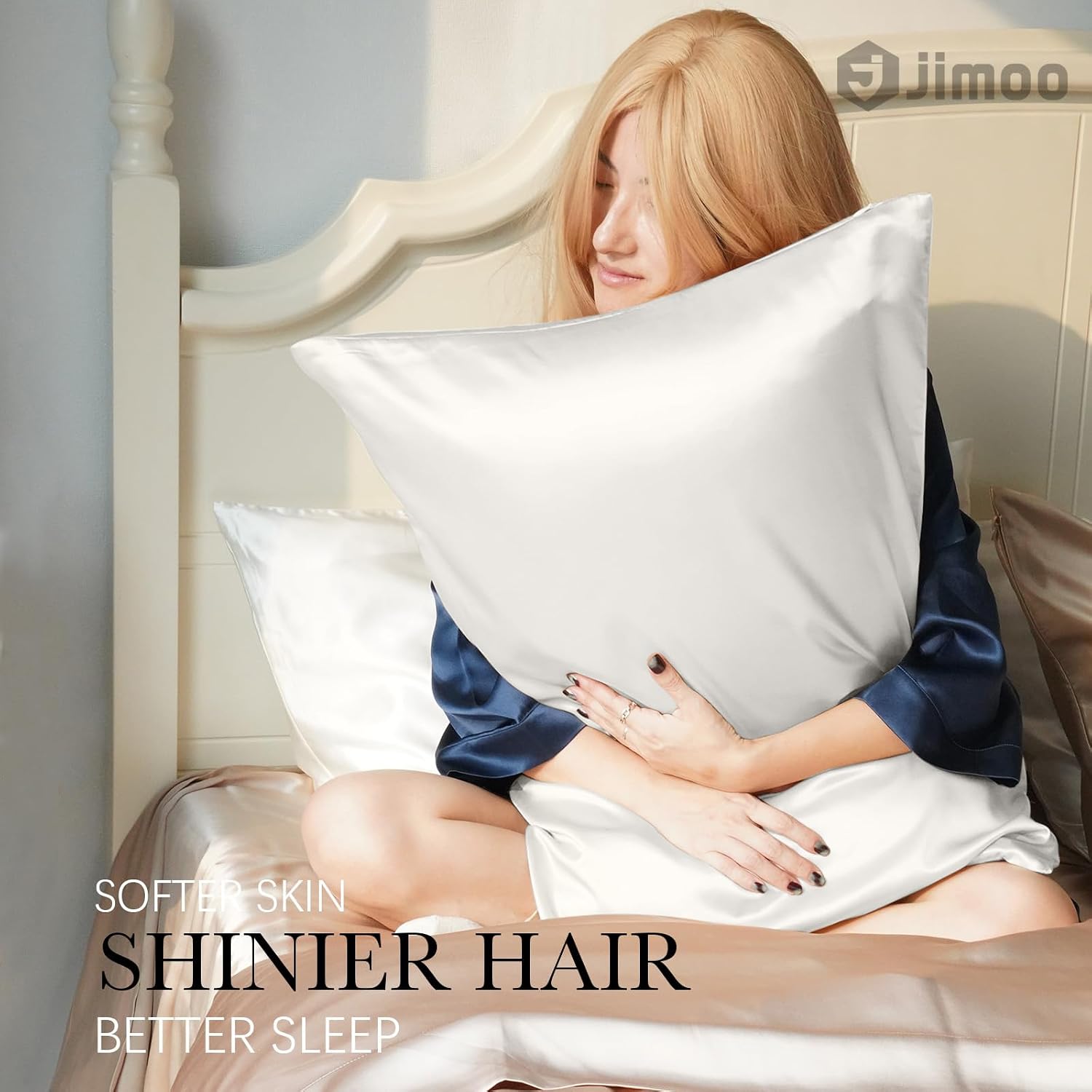 Jjimoo 100% Mulberry Silk Pillowcase for Hair and Skin, 22 Momme Pure Natural Silk Pillow Case Both Sided with Zipper, Pillow Cover for Wom…
