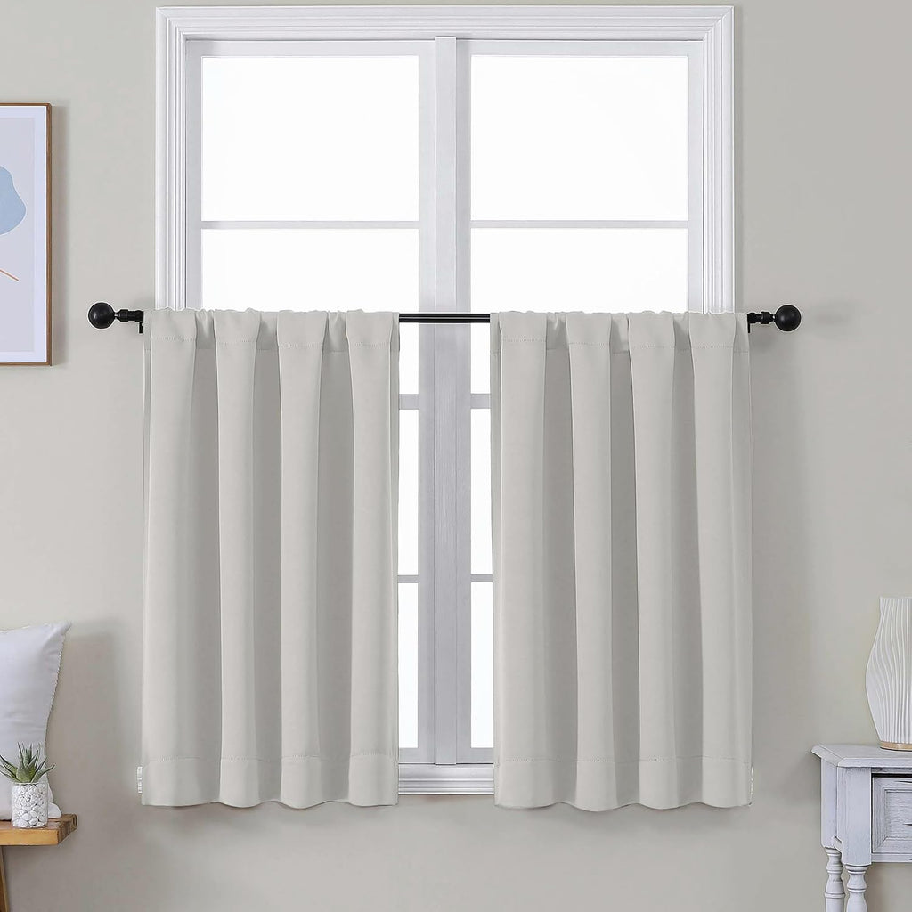 Simplebrand Ava Natural Short 36 Inches Blackout Curtain 2 Panels Set, Half Window Rod Pocket Privacy Curtain Tiers for Kitchen, Curtains B…