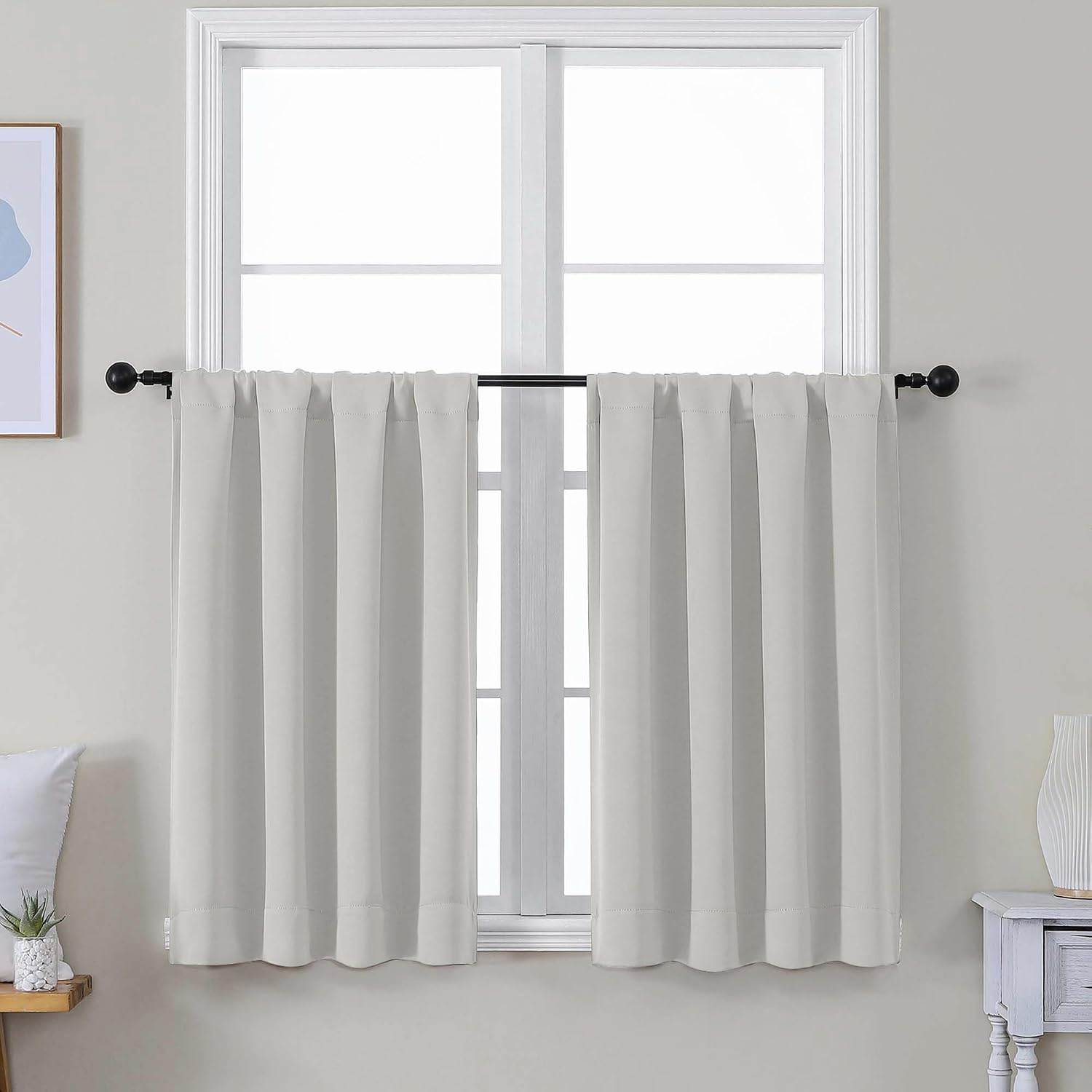 Simplebrand Ava Natural Short 36 Inches Blackout Curtain 2 Panels Set, Half Window Rod Pocket Privacy Curtain Tiers for Kitchen, Curtains B…